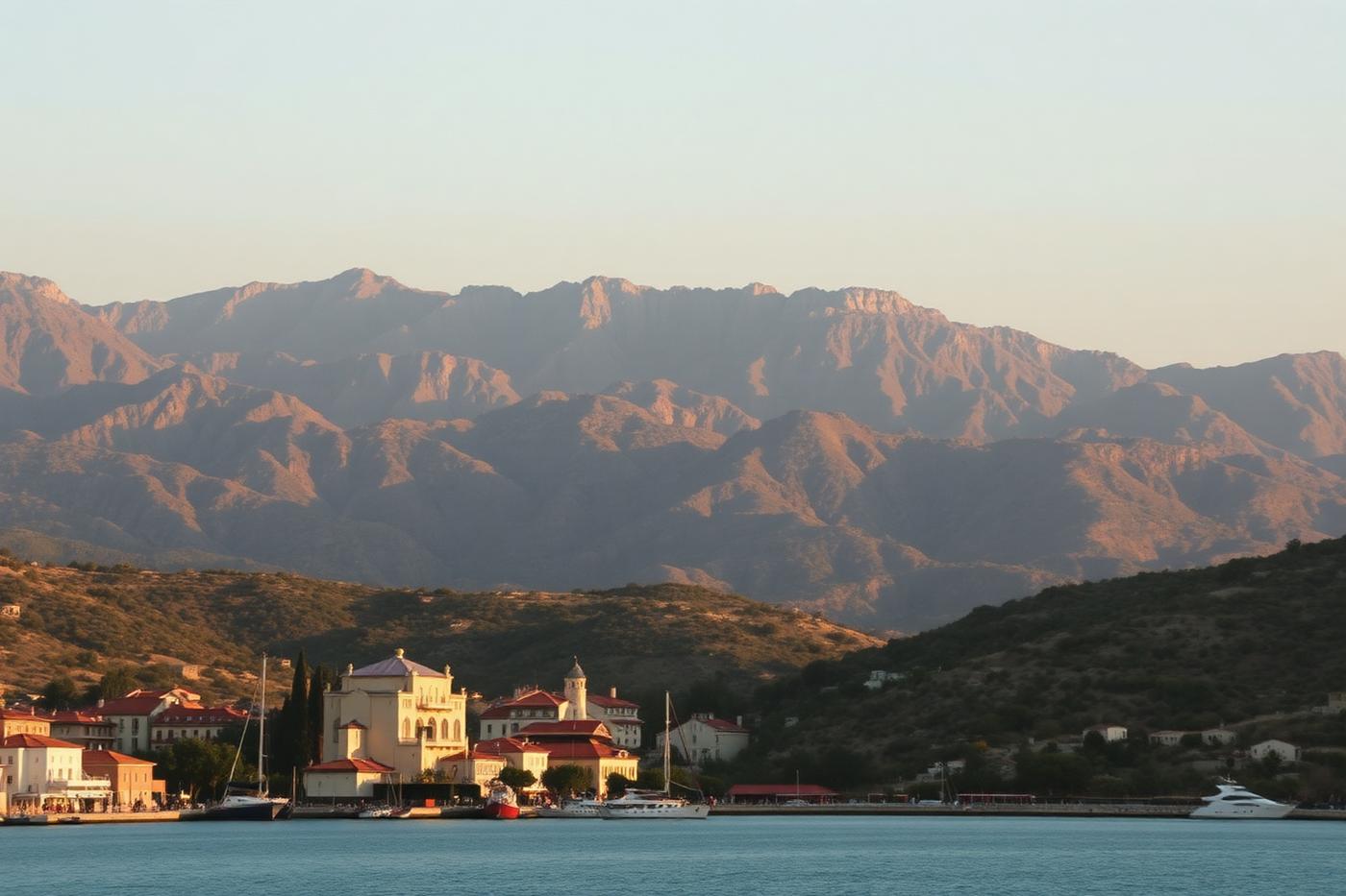 Turquoise lagoon and pale sand beneath olive-covered hills in western Crete