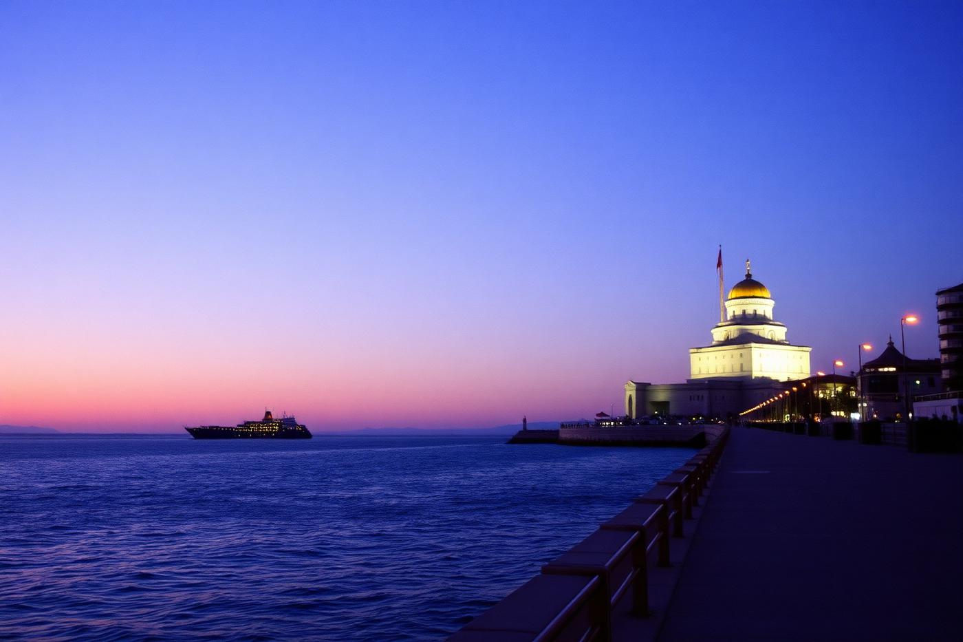 The Thessaloniki waterfront and the gulf at dusk
